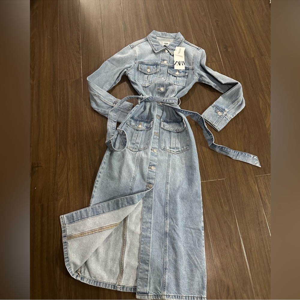 Zara Women's Light Blue Denim Longline Jacket